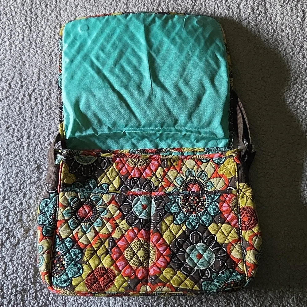 Vera Bradley Quilted Cushioned Floral Laptop Crossbody Bag In Flower Shower